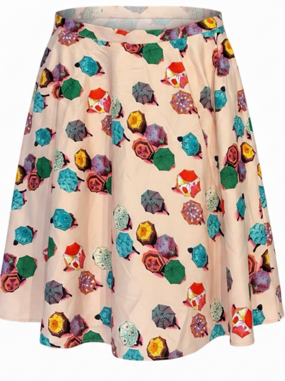 NWT: Tatyana Rainy Day Circle Skirt with Multicolor Umbrella Motif Fun Retro